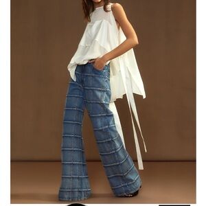 NWT Cynthia Rowley Windowpane Wide-Leg Jeans, Size 28